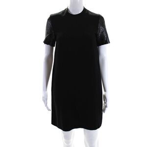 Ellery Womens Back Zip Short Sleeve Crew Neck Shift Dress Black Size 2